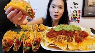 CRUNCHY TACOS & LOADED NACHOS FEAST! Cheesy Nachos & Beef Taco Recipe - Mexican Food Mukbang w/ Asmr