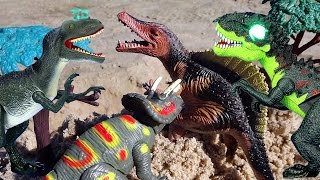 Dinosaurs Battle Dino Attack Video For Kids! Dinosaur Toys T-rex Triceratops Velociraptor