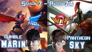 AFs MaRin RUMBLE vs SKT T1 Sky PANTHEON Top - Patch 7.4 KR Ranked