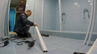 Установка раздвижной алюминиевой  перегородки