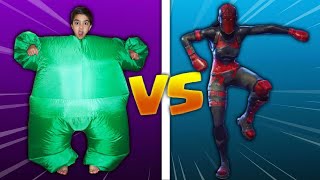 KID DOES FORTNITE DANCES IN REAL LIFE INSIDE A FAT SUIT! | 5 YEAR OLD ATTEMPTS NEW FORTNITE DANCES