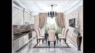 рисунок интерьера в цвете