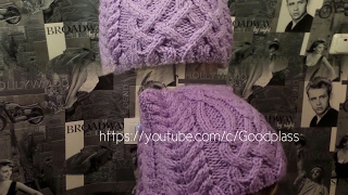 Вязаная шапка с ушками. Вязание спицами. Шапка кошка с косой.  Knitting(Hobby)