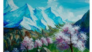 Горный пейзаж гуашью (eng sub)  Mountain Gouache Landscape