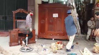 Tủ quần áo 3 buồng 4 cánh và bàn trang điểm gỗ gụ (Đồ Gỗ Thành Luân)