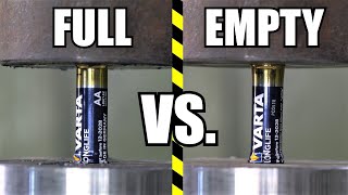 How Strong Are Batteries? Empty Vs. Full | Hydraulic Press Test!