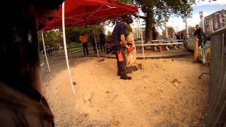Chainsaw carving a wolf