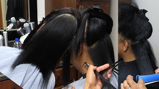 Silk Press On Natural Hair! Grey Coverage! WE ALWAYS CUT ALL HER HAIR OFF!! Cyn Doll