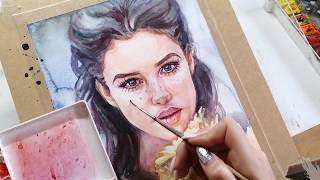Акварельный портрет Process of drawing | Акварель Rembrandt | Портрет акварелью | Monica Bellucci
