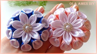 Цветы из лент/Зефирки Канзаши/Ribbon Flower Tutorial/Kanzashi Flowers/Flores de fitas/Ola ameS DIY