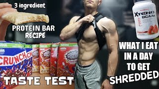 What I eat in a day to get shredded | 3 INGREDIENT Protein bar RECIPE & Cereal Review | Vlog