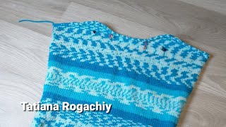 Вяжем горловину и скос плеча укороченными рядами без отрыва нити. Джемпер Часть 2