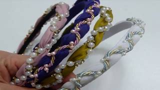 Woven headband with lace and pearl fabric, Diademas decoradas con tela cordón y perlas