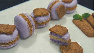 Biscoff Lotus Cookie and Coffee Macaron (로투스 커피 마카롱) RecipeㅣFrench non-hollow macarons (프렌치 마카롱)