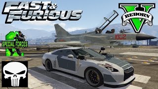 GTA 5 FiveM Nissan GTR Armored + Miniguns vs army J 10 fighter jet