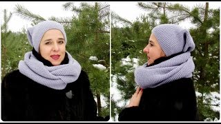Вяжем шапку бини и снуд платочной вязкой