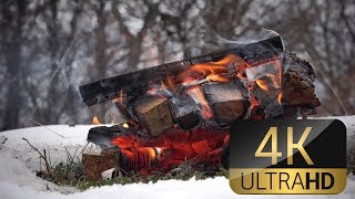 4K Relaxing Nature Scenes, Fireplace with Crackling Fire in the snow Nature Sounds ✰ 2 HOURS ✰ ASMR