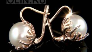 Сережки с жемчугом из красного золота