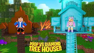 LITTLE CLUB POOP TREE HOUSE VS LITTLE CLUB DIAMOND TREE HOUSE!! Minecraft - Little Donny Adventures