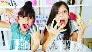 DON'T MAKE SLiME WiTH SUPER LONG ACRYLiC NAiLS CHALLENGE! | Emily and Evelyn
