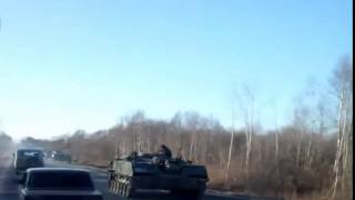Russian paratroopers column on the road near Pskov today.