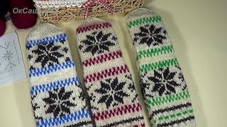 Носки с орнаментом, с усиленной пяткой и подошвой. Вязание спицами. Socks with ornament.