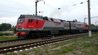 2ТЭ25Км-0287 с полувагонами // отправление со станции Белые Берега