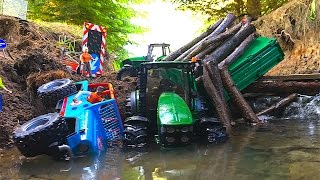 RC BRUDER Traktor and Jeep falls into water river.