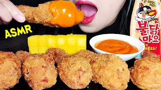 ASMR FRIED CHICKEN DRUMSTICK + SAMYANG BULDAK MAYO SAUCE EATING SOUNDS 후라이드 닭다리와 삼양불닭마요 먹방 | JU ASMR