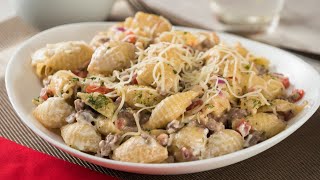 Pasta Cremosa con Carne y Tocino