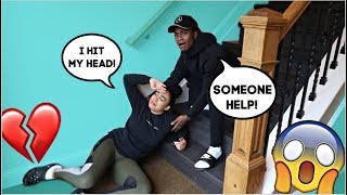 FALLING DOWN THE STAIRS PRANK ON BOYFRIEND! *CUTE REACTION*