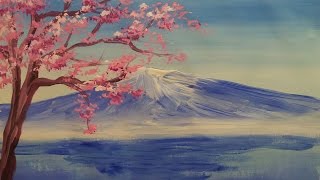 Как нарисовать гору и дерево гуашью [Картина за 3 минуты]