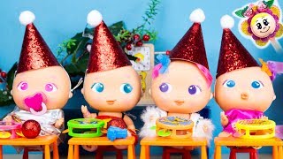 Les poupons Bellies et les poupées PINYPON préparent la FÊTE DE NOËL à l'école, chansons et costumes
