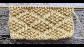 Красивый узор спицами - "Рельефные ромбы". Видео урок.