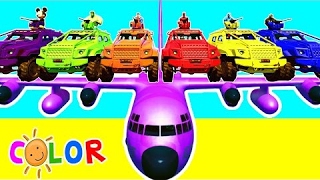 Learn color carros tanque en plano w Spiderman dibujos animados para niños y colores para niños rim