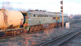 Тепловоз 2ТЭ116-1495 с грузовым поездом прибывает на станцию Берёзки