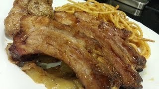 Barbecue Ribs | Roasted Potatoes | Spaghetti | Pasta : ASMR / Mukbang ( Eating Sounds )