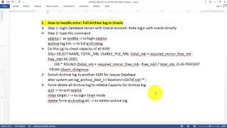 How to fix error Archive log full in Oracle