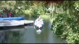 Enten auf der Flucht vor singendem Spreewaldkahn