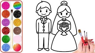 Vẽ và Tô Màu Cô Dâu Chú Rể xinh đẹp, Đồ chơi tô màu,Tranh tô màu cho Bé, Coloring Bride and Groom