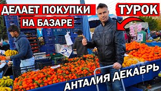 ТУРОК ПОКУПАЕТ НА ТУРЕЦКОМ БАЗАРЕ свежие продукты /Анталия декабрь/ мандарины, клубника, рыба, орехи