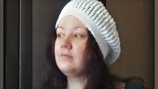 ажурный берет, вязание спицами