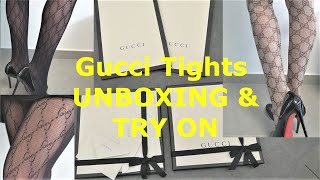 Two GUCCI tights TRY ON GG black and classic pattern unboxing and TRY ON