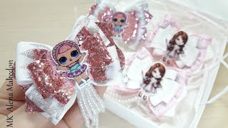 МК Бантики из репсовых лент и кожи с подвесками из бусин. Канзаши Makedon Alena