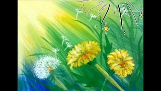 Одуванчики. Правополушарное рисование.Как нарисовать одуванчики просто.