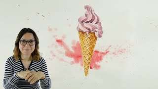 Скетчинг акварелью «Вафельный рожок»