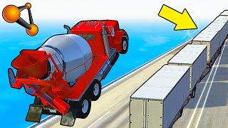 СКОЛЬКО ПРИЦЕПОВ МОЖЕТ ПЕРЕЛЕТЕТЬ НАША МАШИНА! - ЭКСПЕРИМЕНТ В BEAMNG DRIVE