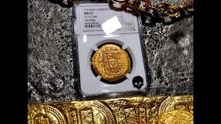 MEXICO 1715 8 ESCUDOS "1715 PLATE FLEET SHIPWRECK" NGC 63 PIRATE GOLD COINS TREASURE WEEK
