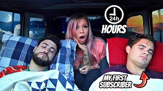 I SPENT 24 HOURS IN MY NEW CAR WITH MY FIRST SUBSCRIBER !! (OVERNIGHT CAR FORT CHALLENGE)