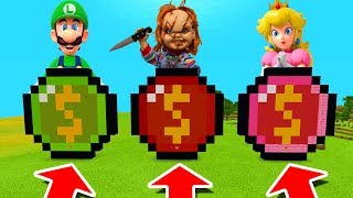 Minecraft PE : DO NOT CHOOSE THE WRONG COIN! (Luigi, Chucky & Princess Peach)